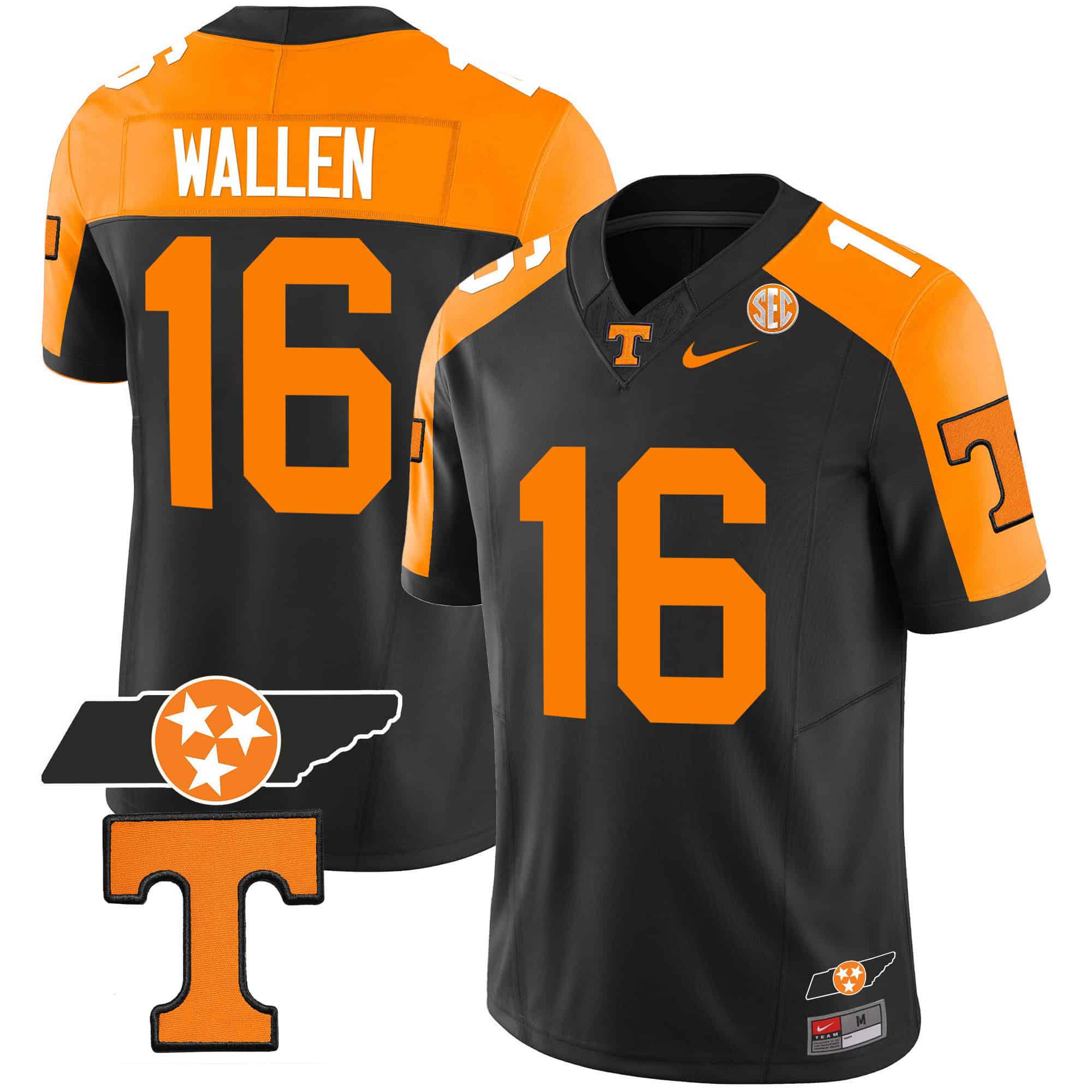 Men Tennessee Volunteers #16 Wallen Black 2024 Nike Checkerboard & Alternate NCAA Jersey style 2